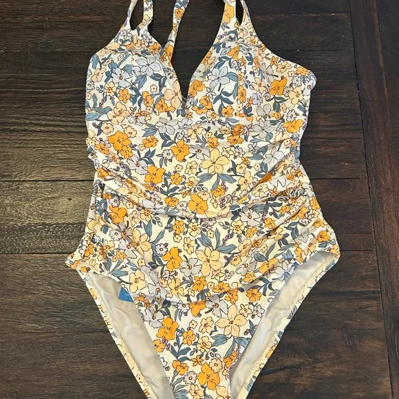 NWT One Piece Tummy Control Deep V Neck Double Straps Back Tie Swimsuit - Picture 15 of 15